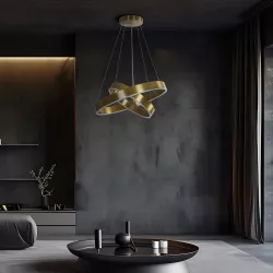 kelvo® VENOM 61187-DECO Μοντέρνο Κρεμαστό Φωτιστικό Οροφής LED 75W 8818lm 120° AC 220-240V IP20 Ρυθμιζόμενο Λευκό CCT με Χειριστήριο από 2700K έως 6000K Dimmable - Lumileds SMD Chip - Χρυσό Βούρτσας - Μ60 x Π60 x Υ40cm - 3 Χρόνια Εγγύηση