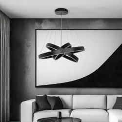 kelvo® VENOM 61188-DECO Μοντέρνο Κρεμαστό Φωτιστικό Οροφής LED 120W 14158lm 120° AC 220-240V IP20 Ρυθμιζόμενο Λευκό CCT με Χειριστήριο από 2700K έως 6000K Dimmable - Lumileds SMD Chip - Μαύρο Ματ - Μ80 x Π80 x Υ60cm - 3 Χρόνια Εγγύηση