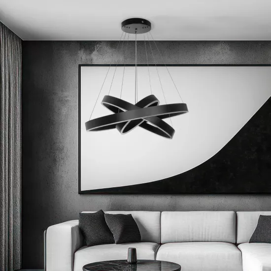 kelvo® VENOM 61188-DECO Μοντέρνο Κρεμαστό Φωτιστικό Οροφής LED 120W 14158lm 120° AC 220-240V IP20 Ρυθμιζόμενο Λευκό CCT με Χειριστήριο από 2700K έως 6000K Dimmable - Lumileds SMD Chip - Μαύρο Ματ - Μ80 x Π80 x Υ60cm - 3 Χρόνια Εγγύηση