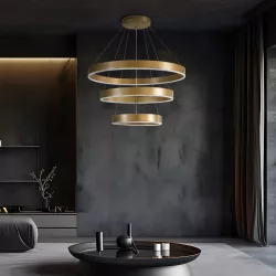 kelvo® VENOM 61190 Μοντέρνο Κρεμαστό Φωτιστικό Οροφής LED 120W 14158lm 120° AC 220-240V IP20 Ρυθμιζόμενο Λευκό CCT με Χειριστήριο από 2700K έως 6000K Dimmable - Lumileds SMD Chip - Χρυσό Βούρτσας - Μ80 x Π80 x Υ60cm - 3 Χρόνια Εγγύηση