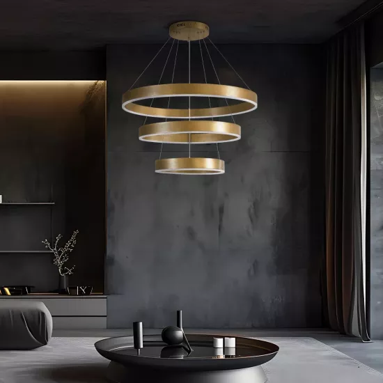 kelvo® VENOM 61190 Μοντέρνο Κρεμαστό Φωτιστικό Οροφής LED 120W 14158lm 120° AC 220-240V IP20 Ρυθμιζόμενο Λευκό CCT με Χειριστήριο από 2700K έως 6000K Dimmable - Lumileds SMD Chip - Χρυσό Βούρτσας - Μ80 x Π80 x Υ60cm - 3 Χρόνια Εγγύηση