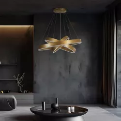 kelvo® VENOM 61190-DECO Μοντέρνο Κρεμαστό Φωτιστικό Οροφής LED 120W 14158lm 120° AC 220-240V IP20 Ρυθμιζόμενο Λευκό CCT με Χειριστήριο από 2700K έως 6000K Dimmable - Lumileds SMD Chip - Χρυσό Βούρτσας - Μ80 x Π80 x Υ60cm - 3 Χρόνια Εγγύηση