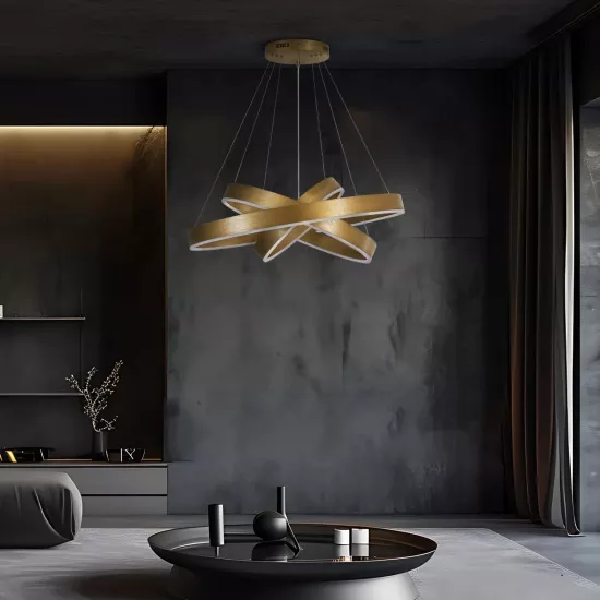 kelvo® VENOM 61190-DECO Μοντέρνο Κρεμαστό Φωτιστικό Οροφής LED 120W 14158lm 120° AC 220-240V IP20 Ρυθμιζόμενο Λευκό CCT με Χειριστήριο από 2700K έως 6000K Dimmable - Lumileds SMD Chip - Χρυσό Βούρτσας - Μ80 x Π80 x Υ60cm - 3 Χρόνια Εγγύηση