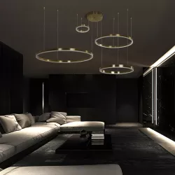 kelvo® VENOM 61193 Μοντέρνο Κρεμαστό Φωτιστικό Οροφής LED 150W 17659lm 120° AC 220-240V IP20 Ρυθμιζόμενο Λευκό CCT με Χειριστήριο από 2700K έως 6000K Dimmable - Lumileds SMD Chip - Χρυσό Βούρτσας - Μ150 x Π90 x Υ60cm - 3 Χρόνια Εγγύηση