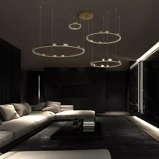 kelvo® VENOM 61193 Μοντέρνο Κρεμαστό Φωτιστικό Οροφής LED 150W 17659lm 120° AC 220-240V IP20 Ρυθμιζόμενο Λευκό CCT με Χειριστήριο από 2700K έως 6000K Dimmable - Lumileds SMD Chip - Χρυσό Βούρτσας - Μ150 x Π90 x Υ60cm - 3 Χρόνια Εγγύηση