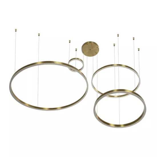 kelvo® VENOM 61193 Μοντέρνο Κρεμαστό Φωτιστικό Οροφής LED 150W 17659lm 120° AC 220-240V IP20 Ρυθμιζόμενο Λευκό CCT με Χειριστήριο από 2700K έως 6000K Dimmable - Lumileds SMD Chip - Χρυσό Βούρτσας - Μ150 x Π90 x Υ60cm - 3 Χρόνια Εγγύηση