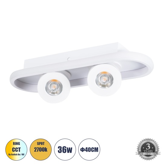 NESPO 61213 Φωτιστικό Οροφής Linear Design LED CCT με Κινούμενα Σποτ LED Spot Downlight 36W 4032lm 360° & 45° AC 220-240V - Εναλλαγή Φωτισμού μέσω Διακόπτη On/Off All In One Ψυχρό 6000k+Φυσικό 4500k+Θερμό 2700k Μ40 x Π13 x Υ6.5cm - Λευκό