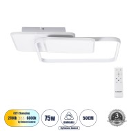 SQUARO 61232 Φωτιστικό Οροφής Δαχτυλίδι-Κύκλος LED CCT 75W 8400lm 360° AC 220-240V - Εναλλαγή Φωτισμού μέσω Τηλεχειριστηρίου All In One Ψυχρό 6000k+Φυσικό 4500k+Θερμό 2700k Dimmable Μ48.5 x Π51 x Υ9cm - Λευκό - 3 Years Warranty