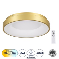 SALEM 61235 Πλαφονιέρα Οροφής Δαχτυλίδι-Κύκλος LED CCT 75W 8625lm 120° AC 220-240V - Εναλλαγή Φωτισμού μέσω Τηλεχειριστηρίου All In One Ψυχρό 6000k+Φυσικό 4500k+Θερμό 2700k Dimmable Φ45cm - Χρυσό Σαμπανιζέ - 3 Years Warranty