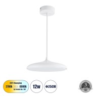 BARON 61252 Κρεμαστή Πλαφονιέρα Οροφής LED CCT 12W 1440lm 120° AC 220-240V - Εναλλαγή Φωτισμού μέσω Διακόπτη On/Off All In One Ψυχρό 6000k+Φυσικό 4500k+Θερμό 2700k Φ25 x Υ8cm - Λευκό - 3 Years Warranty