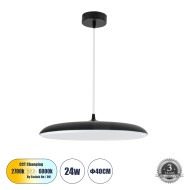 BARON 61254 Κρεμαστή Πλαφονιέρα Οροφής LED CCT 24W 2880lm 120° AC 220-240V - Εναλλαγή Φωτισμού μέσω Διακόπτη On/Off All In One Ψυχρό 6000k+Φυσικό 4500k+Θερμό 2700k Φ40 x Υ10cm - Μαύρο - 3 Years Warranty