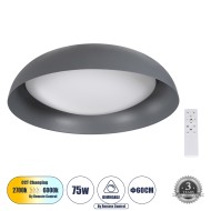 ANATOLIA 61265 Πλαφονιέρα Οροφής LED CCT 75W 8625lm 120° AC 220-240V - Εναλλαγή Φωτισμού μέσω Τηλεχειριστηρίου All In One Ψυχρό 6000k+Φυσικό 4500k+Θερμό 2700k Dimmable Φ60cm - Γκρι Ανθρακί - 3 Years Warranty