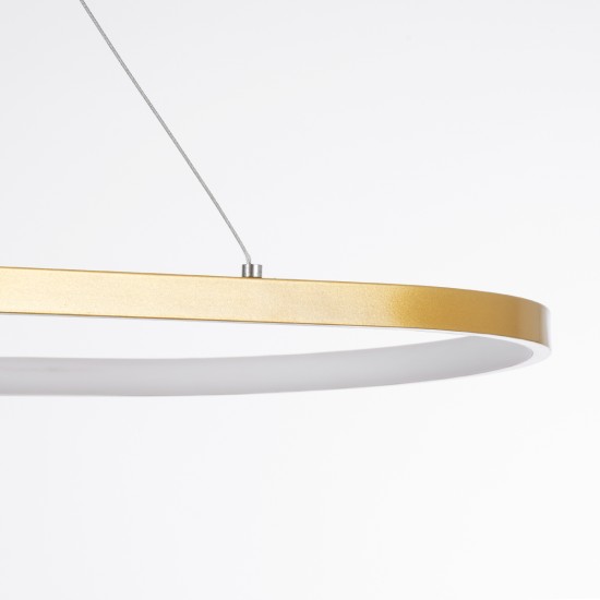 BOLIVAR 61274 Μοντέρνο Κρεμαστό Φωτιστικό Οροφής LED 54W 6210lm 360° AC 220-240V IP20 Ρυθμιζόμενο Λευκό CCT με Χειριστήριο από 2700K έως 6000K Dimmable - Lumileds SMD Chip - Χρυσό Βούρτσας - Μ120 x Π30 x Υ2cm - 3 Χρόνια Εγγύηση