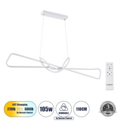 DOLORES 61280 Κρεμαστό Φωτιστικό Οροφής Design LED CCT 105W 11760lm 300° AC 220-240V - Εναλλαγή Φωτισμού μέσω Τηλεχειριστηρίου All In One Ψυχρό 6000k+Φυσικό 4500k+Θερμό 2700k Dimmable Μ110 x Π17 x Υ17.5cm - Λευκό - 3 Years Warranty