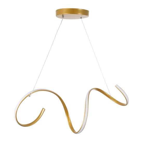 SPIRALE 61286 Μοντέρνο Κρεμαστό Φωτιστικό Οροφής LED 75W 8400lm 300° AC 220-240V IP20 Ρυθμιζόμενο Λευκό CCT με Χειριστήριο από 2700K έως 6000K Dimmable - Lumileds SMD Chip - Χρυσό Βούρτσας - Μ72 x Π25 x Υ30cm - 3 Χρόνια Εγγύηση