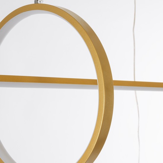 LINEARE 61291 Μοντέρνο Κρεμαστό Φωτιστικό Οροφής LED 67W 7504lm 300° AC 220-240V IP20 Ρυθμιζόμενο Λευκό CCT με Χειριστήριο από 2700K έως 6000K Dimmable - Lumileds SMD Chip - Χρυσό Βούρτσας - Μ130 x Π25 x Υ60cm - 3 Χρόνια Εγγύηση