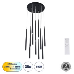 TEARS 61313 Κρεμαστό Φωτιστικό Οροφής Design LED CCT 36W 3960lm 180° AC 220-240V - Εναλλαγή Φωτισμού μέσω Τηλεχειριστηρίου All In One Ψυχρό 6000k+Φυσικό 4500k+Θερμό 2700k Dimmable Φ60 x Υ51.5cm - Μαύρο - 3 Years Warranty