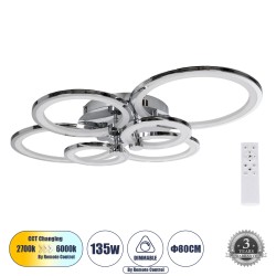 ROYAL-R 61324 Μοντέρνο Φωτιστικό Οροφής LED 135W 16200lm 360° AC 220-240V IP20 Ρυθμιζόμενο Λευκό CCT με Χειριστήριο από 2700K έως 6000K Dimmable - Lumileds SMD Chip - Ασημί Νίκελ - Μ80.5 x Π59 x Υ12cm - 3 Χρόνια Εγγύηση