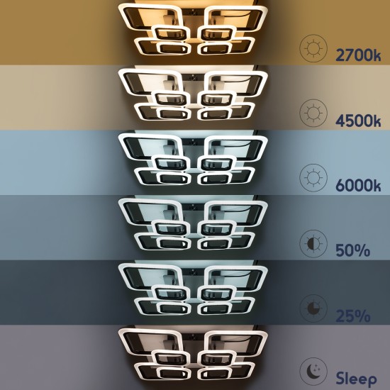 ROYAL-S 61325 Μοντέρνο Φωτιστικό Οροφής LED 135W 16200lm 360° AC 220-240V IP20 Ρυθμιζόμενο Λευκό CCT με Χειριστήριο από 2700K έως 6000K Dimmable - Lumileds SMD Chip - Μαύρο Ματ - Μ58.5 x Π58.5 x Υ12cm - 3 Χρόνια Εγγύηση