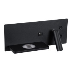 PALADIN 61351 Μοντέρνο Φωτιστικό Τοίχου - Απλίκα Ξενοδοχείου Reading Light με Φορτιστή USB 3A & Wireless 20W LED 6W 720lm 36° & 360° AC 220-240V IP20 Φυσικό Λευκό 4500K - Bridgelux COB Chip & TÜV SÜD Driver - Μαύρο Ματ - Μ30 x Π11 x Υ12cm - 3 