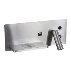 PALADIN 61355 Μοντέρνο Φωτιστικό Τοίχου - Απλίκα Ξενοδοχείου Reading Light με Φορτιστή USB 3A & Wireless 20W LED 6W 720lm 36° & 360° AC 220-240V IP20 Φυσικό Λευκό 4500K - Bridgelux COB Chip & TÜV SÜD Driver - Νίκελ Βούρτσας - Μ30 x Π11 x Υ12cm