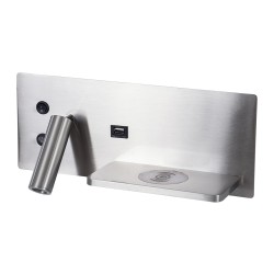 PALADIN 61356 Μοντέρνο Φωτιστικό Τοίχου - Απλίκα Ξενοδοχείου Reading Light με Φορτιστή USB 3A & Wireless 20W LED 6W 720lm 36° & 360° AC 220-240V IP20 Φυσικό Λευκό 4500K - Bridgelux COB Chip & TÜV SÜD Driver - Νίκελ Βούρτσας - Μ30 x Π11 x Υ12cm