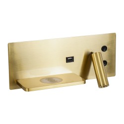 PALADIN 61357 Μοντέρνο Φωτιστικό Τοίχου - Απλίκα Ξενοδοχείου Reading Light με Φορτιστή USB 3A & Wireless 20W LED 6W 720lm 36° & 360° AC 220-240V IP20 Φυσικό Λευκό 4500K - Bridgelux COB Chip & TÜV SÜD Driver - Χρυσό Βούρτσας - Μ30 x Π11 x Υ12cm