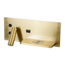 PALADIN 61358 Μοντέρνο Φωτιστικό Τοίχου - Απλίκα Ξενοδοχείου Reading Light με Φορτιστή USB 3A & Wireless 20W LED 6W 720lm 36° & 360° AC 220-240V IP20 Φυσικό Λευκό 4500K - Bridgelux COB Chip & TÜV SÜD Driver - Χρυσό Βούρτσας - Μ30 x Π11 x Υ12cm