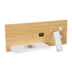 PALADIN 61359 Μοντέρνο Φωτιστικό Τοίχου - Απλίκα Ξενοδοχείου Reading Light με Φορτιστή USB 3A & Wireless 20W LED 6W 720lm 36° & 360° AC 220-240V IP20 Φυσικό Λευκό 4500K - Bridgelux COB Chip & TÜV SÜD Driver - Μπεζ & Λευκό - Μ30 x Π11 x Υ12