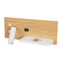 PALADIN 61360 Μοντέρνο Φωτιστικό Τοίχου - Απλίκα Ξενοδοχείου Reading Light με Φορτιστή USB 3A & Wireless 20W LED 6W 720lm 36° & 360° AC 220-240V IP20 Φυσικό Λευκό 4500K - Bridgelux COB Chip & TÜV SÜD Driver - Μπεζ & Λευκό - Μ30 x Π11 x Υ12