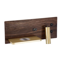 PALADIN 61361 Μοντέρνο Φωτιστικό Τοίχου - Απλίκα Ξενοδοχείου Reading Light με Φορτιστή USB 3A & Wireless 20W LED 6W 720lm 36° & 360° AC 220-240V IP20 Φυσικό Λευκό 4500K - Bridgelux COB Chip & TÜV SÜD Driver - Καφέ & Χρυσό Βούρτσας - Μ30 x 