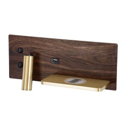 PALADIN 61362 Μοντέρνο Φωτιστικό Τοίχου - Απλίκα Ξενοδοχείου Reading Light με Φορτιστή USB 3A & Wireless 20W LED 6W 720lm 36° & 360° AC 220-240V IP20 Φυσικό Λευκό 4500K - Bridgelux COB Chip & TÜV SÜD Driver - Καφέ & Χρυσό Βούρτσας - Μ30 x 