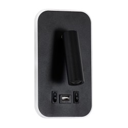 LADY-O 61363 Μοντέρνο Φωτιστικό Τοίχου - Απλίκα Ξενοδοχείου Reading Light με Φορτιστή USB 3A LED 10W 1000lm 36° & 360° AC 220-240V IP20 Φυσικό Λευκό 4500K - Bridgelux COB Chip & TÜV SÜD Driver - Μαύρο Ματ - Μ10.5 x Π10 x Υ18.5cm - 3 Χρόνια Εγγύηση