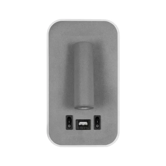 LADY-O 61365 Μοντέρνο Φωτιστικό Τοίχου - Απλίκα Ξενοδοχείου Reading Light με Φορτιστή USB 3A LED 10W 1000lm 36° & 360° AC 220-240V IP20 Φυσικό Λευκό 4500K - Bridgelux COB Chip & TÜV SÜD Driver - Γκρι Ματ - Μ10.5 x Π10 x Υ18.5cm - 3 Χρόνια Εγγύηση