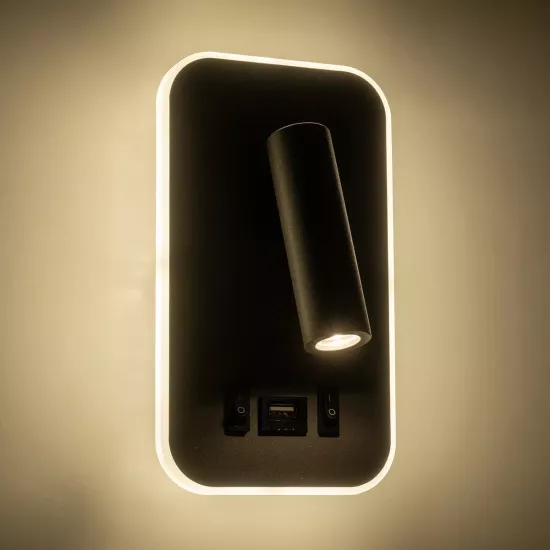 LADY-O 61365 Μοντέρνο Φωτιστικό Τοίχου - Απλίκα Ξενοδοχείου Reading Light με Φορτιστή USB 3A LED 10W 1000lm 36° & 360° AC 220-240V IP20 Φυσικό Λευκό 4500K - Bridgelux COB Chip & TÜV SÜD Driver - Γκρι Ματ - Μ10.5 x Π10 x Υ18.5cm - 3 Χρόνια Εγγύηση