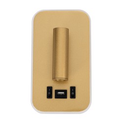 LADY-O 61366 Μοντέρνο Φωτιστικό Τοίχου - Απλίκα Ξενοδοχείου Reading Light με Φορτιστή USB 3A LED 10W 1000lm 36° & 360° AC 220-240V IP20 Φυσικό Λευκό 4500K - Bridgelux COB Chip & TÜV SÜD Driver - Χρυσό Βούρτσας - Μ10.5 x Π10 x Υ18.5cm - 3 Χρόνια Εγ