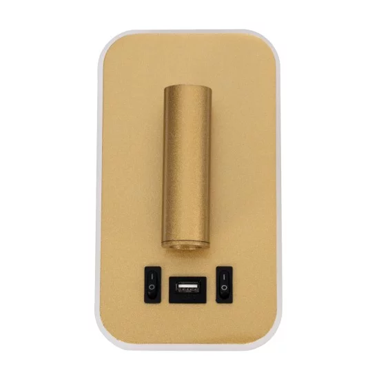 LADY-O 61366 Μοντέρνο Φωτιστικό Τοίχου - Απλίκα Ξενοδοχείου Reading Light με Φορτιστή USB 3A LED 10W 1000lm 36° & 360° AC 220-240V IP20 Φυσικό Λευκό 4500K - Bridgelux COB Chip & TÜV SÜD Driver - Χρυσό Βούρτσας - Μ10.5 x Π10 x Υ18.5cm - 3 Χρόνια Εγ