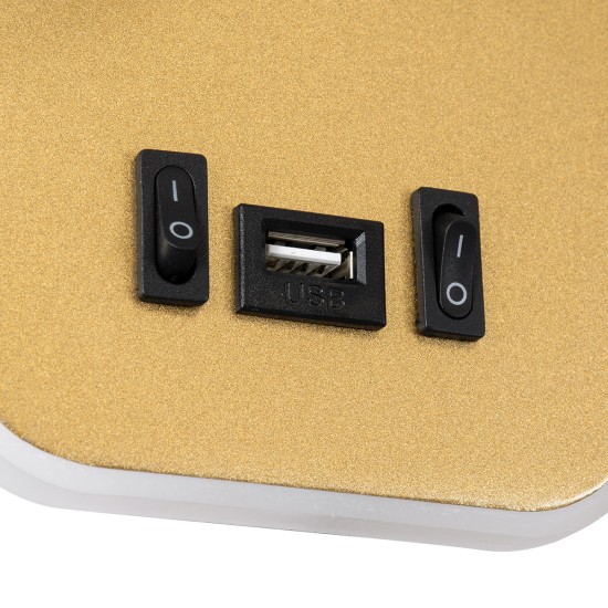 LADY-O 61366 Μοντέρνο Φωτιστικό Τοίχου - Απλίκα Ξενοδοχείου Reading Light με Φορτιστή USB 3A LED 10W 1000lm 36° & 360° AC 220-240V IP20 Φυσικό Λευκό 4500K - Bridgelux COB Chip & TÜV SÜD Driver - Χρυσό Βούρτσας - Μ10.5 x Π10 x Υ18.5cm - 3 Χρόνια Εγ