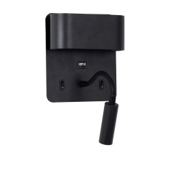 IBIS 61367 Μοντέρνο Φωτιστικό Τοίχου - Απλίκα Ξενοδοχείου Reading Light με Φορτιστή USB 3A LED 10W 1100lm 36° & 360° AC 220-240V IP20 Φυσικό Λευκό 4500K - Bridgelux COB Chip & TÜV SÜD Driver - Μαύρο Ματ - Μ10 x Π6.1 x Υ18cm - 3 Χρόνια Εγγύηση