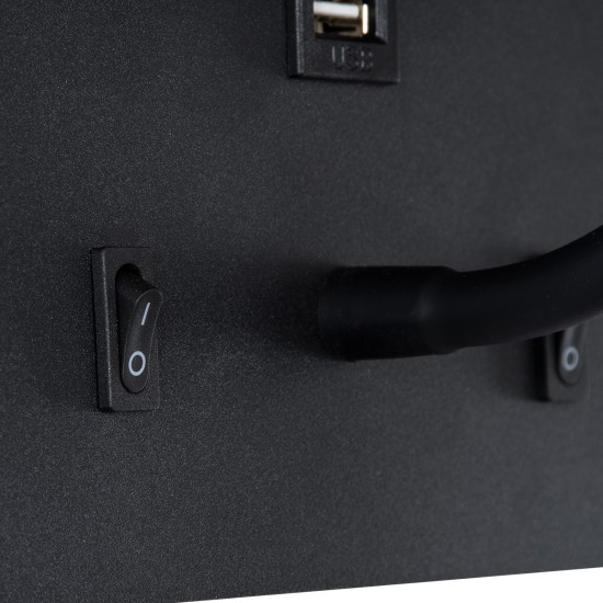 IBIS 61367 Μοντέρνο Φωτιστικό Τοίχου - Απλίκα Ξενοδοχείου Reading Light με Φορτιστή USB 3A LED 10W 1100lm 36° & 360° AC 220-240V IP20 Φυσικό Λευκό 4500K - Bridgelux COB Chip & TÜV SÜD Driver - Μαύρο Ματ - Μ10 x Π6.1 x Υ18cm - 3 Χρόνια Εγγύηση