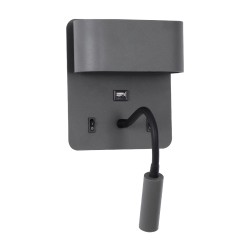 IBIS 61369 Μοντέρνο Φωτιστικό Τοίχου - Απλίκα Ξενοδοχείου Reading Light με Φορτιστή USB 3A LED 10W 1100lm 36° & 360° AC 220-240V IP20 Φυσικό Λευκό 4500K - Bridgelux COB Chip & TÜV SÜD Driver - Γκρι Ανθρακί Ματ - Μ10 x Π6.1 x Υ18cm - 3 Χρόνια Εγγύη