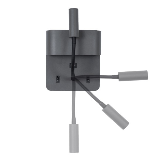 IBIS 61369 Μοντέρνο Φωτιστικό Τοίχου - Απλίκα Ξενοδοχείου Reading Light με Φορτιστή USB 3A LED 10W 1100lm 36° & 360° AC 220-240V IP20 Φυσικό Λευκό 4500K - Bridgelux COB Chip & TÜV SÜD Driver - Γκρι Ανθρακί Ματ - Μ10 x Π6.1 x Υ18cm - 3 Χρόνια Εγγύη