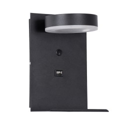 CROWN 61370 Μοντέρνο Φωτιστικό Τοίχου - Απλίκα Ξενοδοχείου Reading Light με Φορτιστή USB 3A LED 5W 550lm 120° AC 220-240V IP20 Φυσικό Λευκό 4500K - Bridgelux COB Chip & TÜV SÜD Driver - Μαύρο Ματ - Μ15 x Π15 x Υ23cm - 3 Χρόνια Εγγύηση