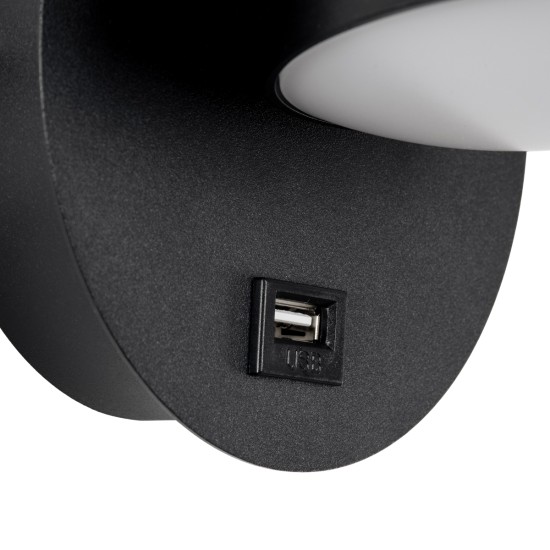 REGENCY 61373 Μοντέρνο Φωτιστικό Τοίχου - Απλίκα Ξενοδοχείου Reading Light με Φορτιστή USB 3A LED 8W 920lm 120° AC 220-240V IP20 Φυσικό Λευκό 4500K - Bridgelux SMD Chip & TÜV SÜD Driver - Μαύρο Ματ - Μ12 x Π12 x Υ13cm - 3 Χρόνια Εγγύηση