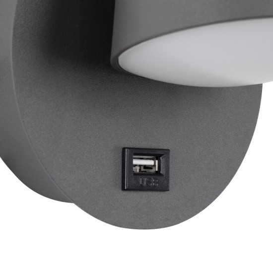 REGENCY 61375 Μοντέρνο Φωτιστικό Τοίχου - Απλίκα Ξενοδοχείου Reading Light με Φορτιστή USB 3A LED 8W 920lm 120° AC 220-240V IP20 Φυσικό Λευκό 4500K - Bridgelux SMD Chip & TÜV SÜD Driver - Γκρι Ανθρακί Ματ - Μ12 x Π12 x Υ13cm - 3 Χρόνια Εγγύηση