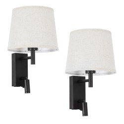 ROULETTE-R 61379 Μοντέρνο Φωτιστικό Τοίχου - Απλίκα Ξενοδοχείου Reading Light με Φορτιστή USB 3A & Ντουί 1 x E27 LED 3W 360lm 36° & 360° AC 220-240V IP20 Φυσικό Λευκό 4500K - Bridgelux COB Chip & TÜV SÜD Driver - Μαύρο & Μπεζ - Μ22 x Π23.5