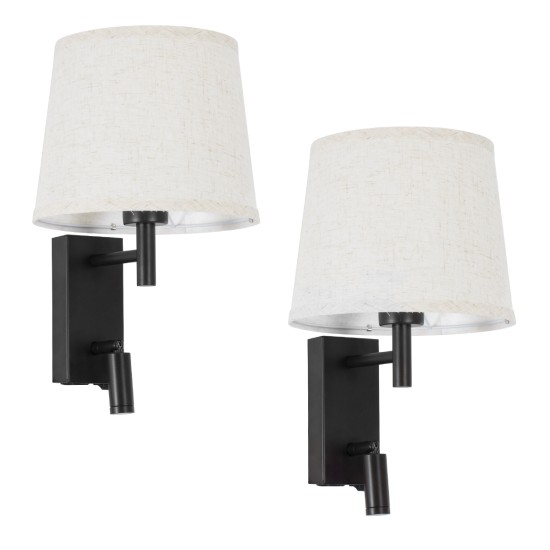 ROULETTE-R 61379 Μοντέρνο Φωτιστικό Τοίχου - Απλίκα Ξενοδοχείου Reading Light με Φορτιστή USB 3A & Ντουί 1 x E27 LED 3W 360lm 36° & 360° AC 220-240V IP20 Φυσικό Λευκό 4500K - Bridgelux COB Chip & TÜV SÜD Driver - Μαύρο & Μπεζ - Μ22 x Π23.5