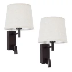 ROULETTE-R 61381 Μοντέρνο Φωτιστικό Τοίχου - Απλίκα Ξενοδοχείου Reading Light με Φορτιστή USB 3A & Ντουί 1 x E27 LED 3W 360lm 36° & 360° AC 220-240V IP20 Φυσικό Λευκό 4500K - Bridgelux COB Chip & TÜV SÜD Driver - Καφέ & Μπεζ - Μ22 x Π23.5 