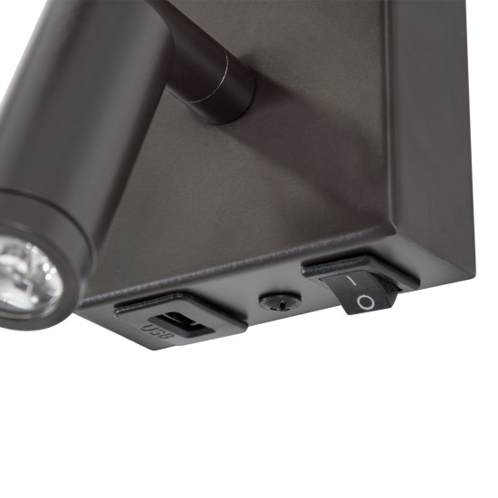 ROULETTE-R 61381 Μοντέρνο Φωτιστικό Τοίχου - Απλίκα Ξενοδοχείου Reading Light με Φορτιστή USB 3A & Ντουί 1 x E27 LED 3W 360lm 36° & 360° AC 220-240V IP20 Φυσικό Λευκό 4500K - Bridgelux COB Chip & TÜV SÜD Driver - Καφέ & Μπεζ - Μ22 x Π23.5 