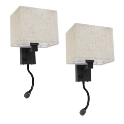 ROULETTE-S 61382 Μοντέρνο Φωτιστικό Τοίχου - Απλίκα Ξενοδοχείου Reading Light με Φορτιστή USB 3A & Ντουί 1 x E27 LED 3W 360lm 36° & 360° AC 220-240V IP20 Φυσικό Λευκό 4500K - Bridgelux COB Chip & TÜV SÜD Driver - Μαύρο & Μπεζ - Μ17 x Π20 x